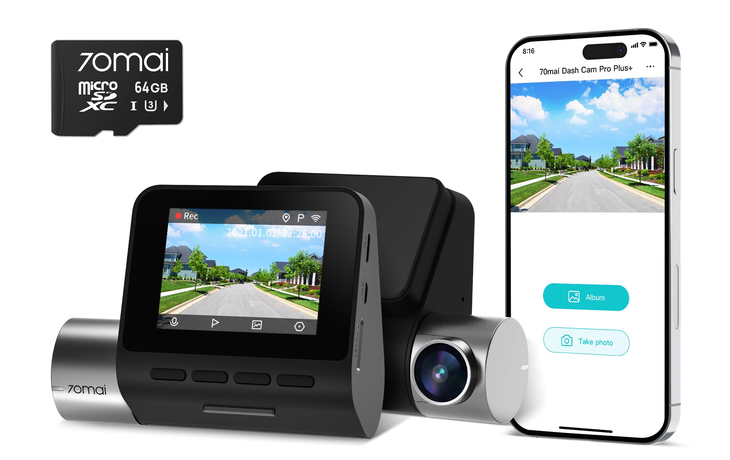 Amazon.com: 【70mai Front Dash Cam A500S+64GB Card】 1944P UHD